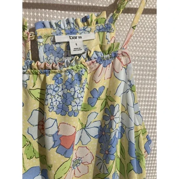 BAR III Womens Large Hello Yellow Adjustable Spaghetti Strap Dress Ruffles New - Picture 3 of 9